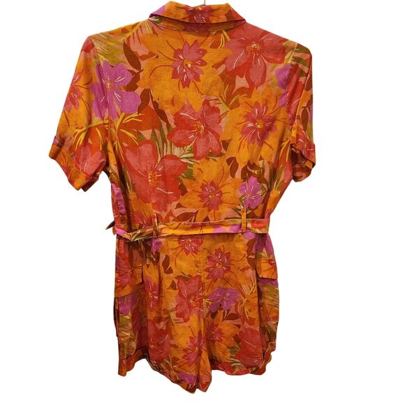 Anthropologie Kachel pink floral linen romper size 10 - Picture 5 of 9